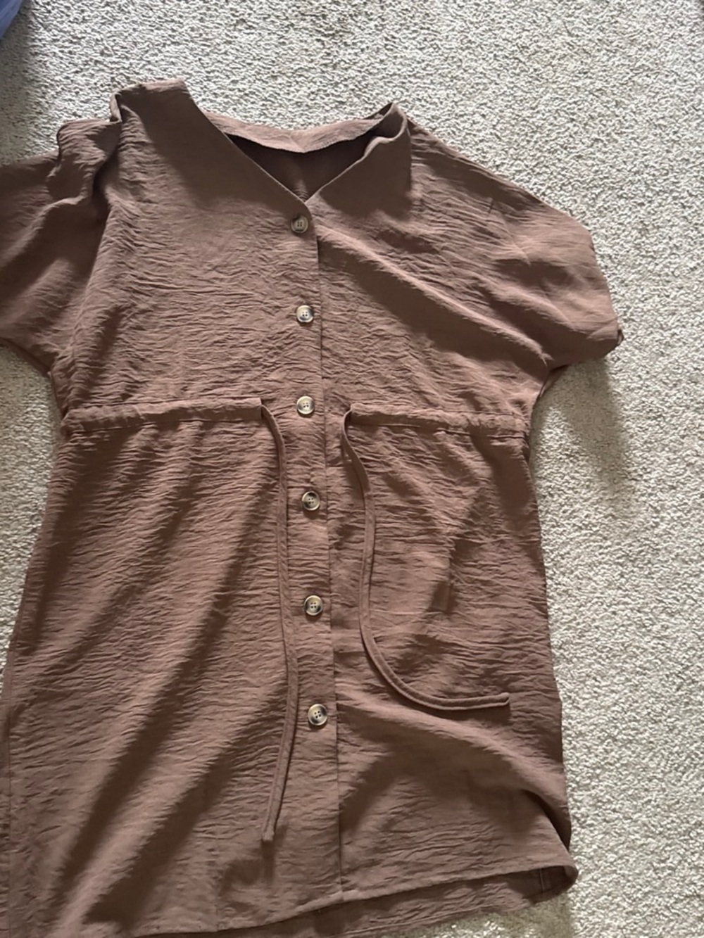 Button-Front Brown Short Sleeve Shirt Dress Size S